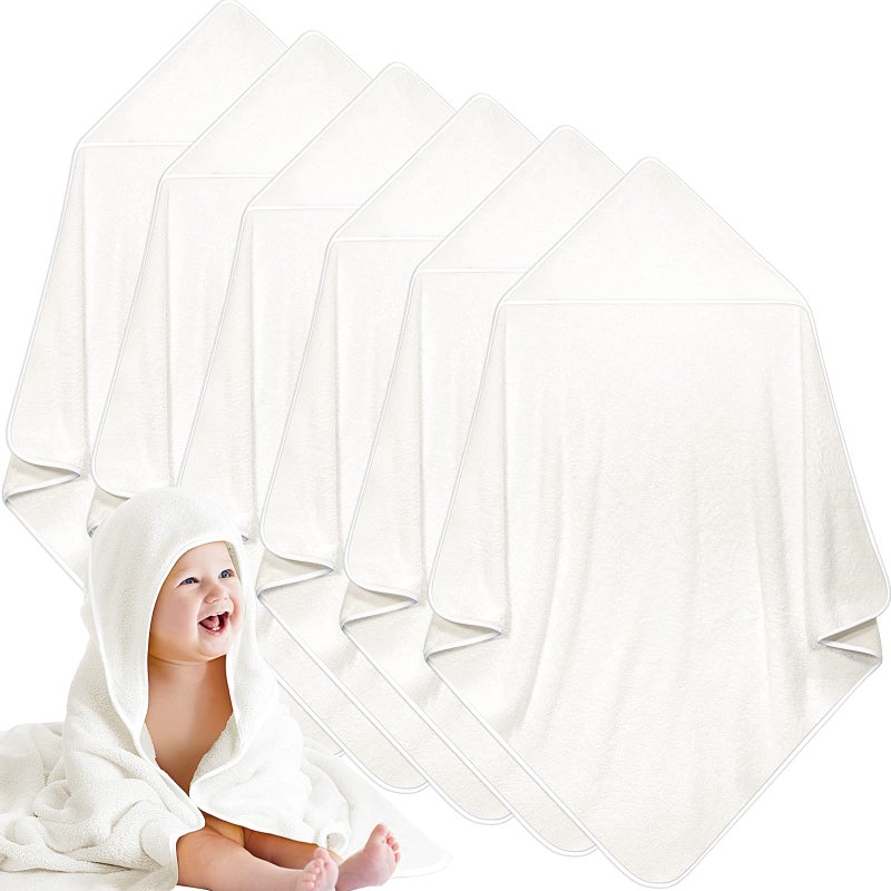 Chumia 6 Pack Baby Bath Towel Coral Fleece Soft Absorbent Newborn Hooded Towel for Kid 30 x 30 Inch Toddler Bath Blanket for Babies Infant Shower Gift(White) - Image 1